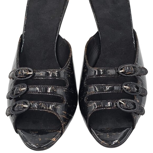 Donald Pliner Italy Womens 9.5 Black Patent Cork Open-toe Slide Dress Shoe Heels - Picture 4 of 15